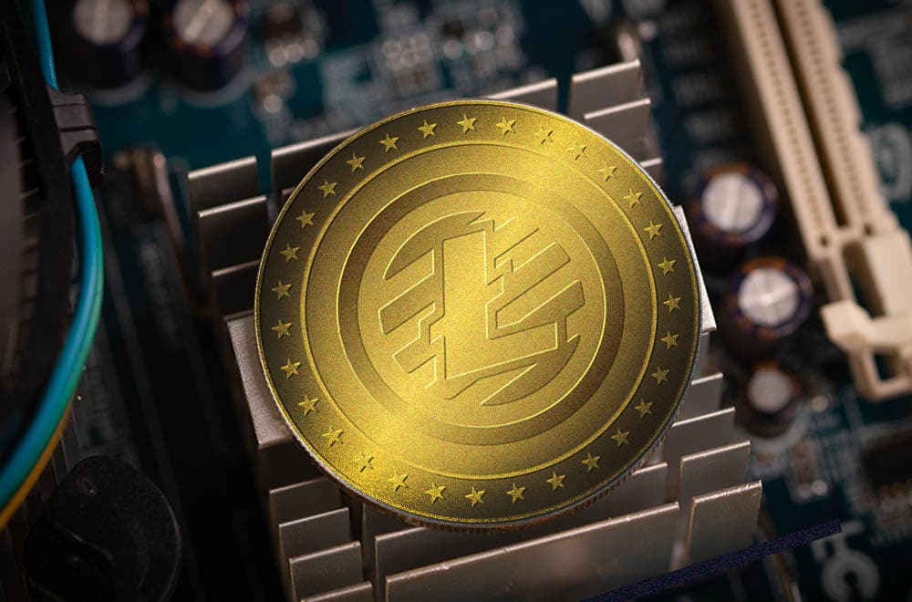 Litecoin lies on the heatsink of the computer's central processor